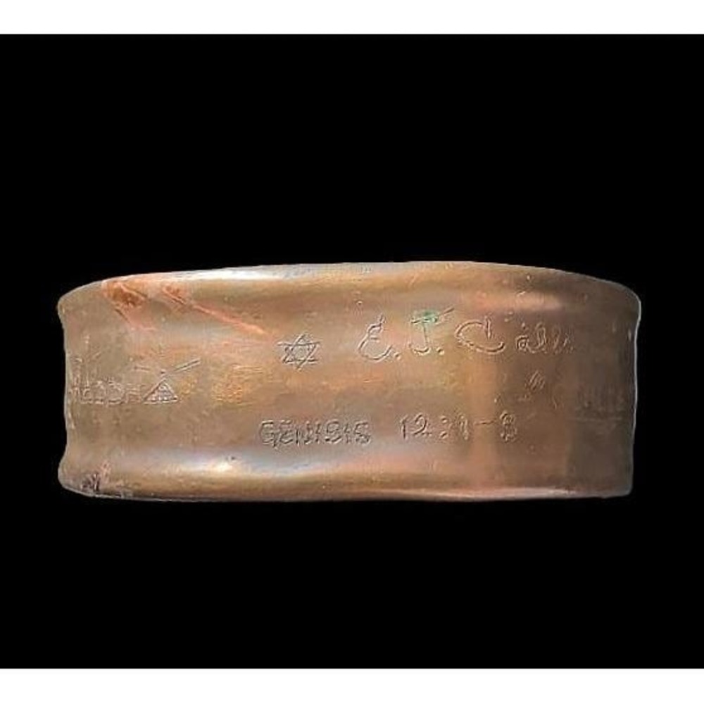 Vintage 1982 Handcrafted Copper Cuff Bracelet Interfaith Esoteric Folk Art Cuff